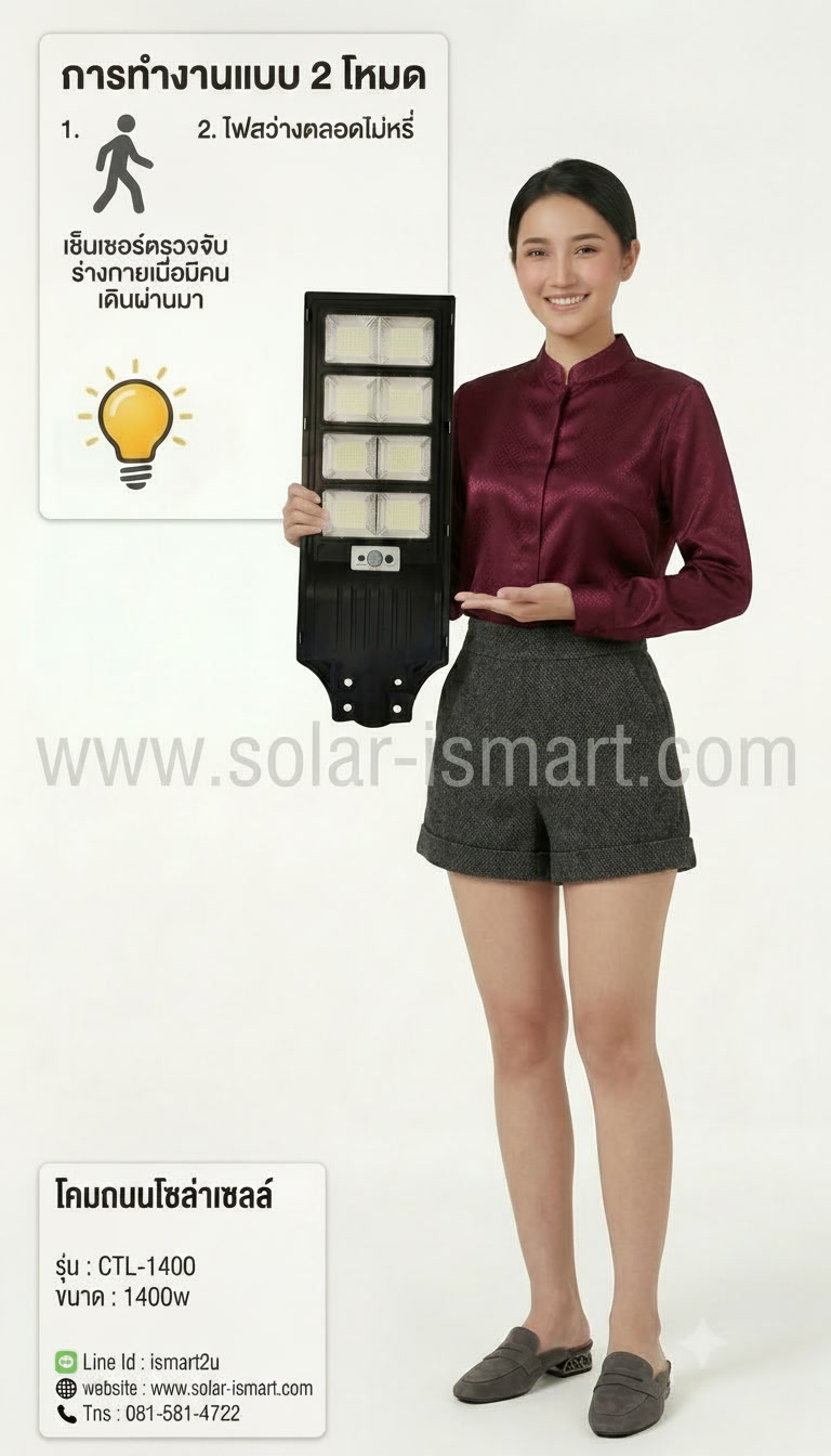 ไฟถนนโซล่าเซลล์ รุ่น ISM-CTL1400