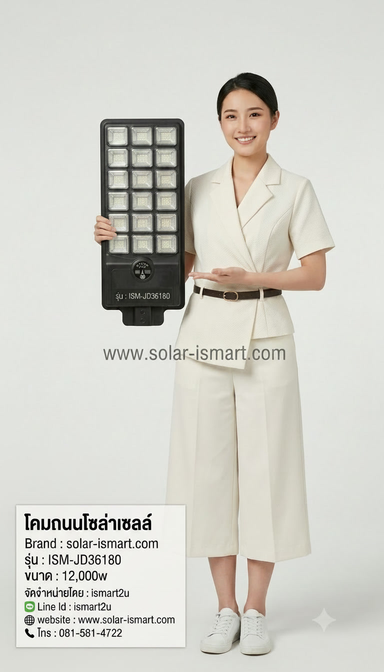 ภาพพรีเซ็นเตอร์ ไฟถนนโซล่าเซลล์ JINDIAN ISM-JD36180 12,000W ของแท้