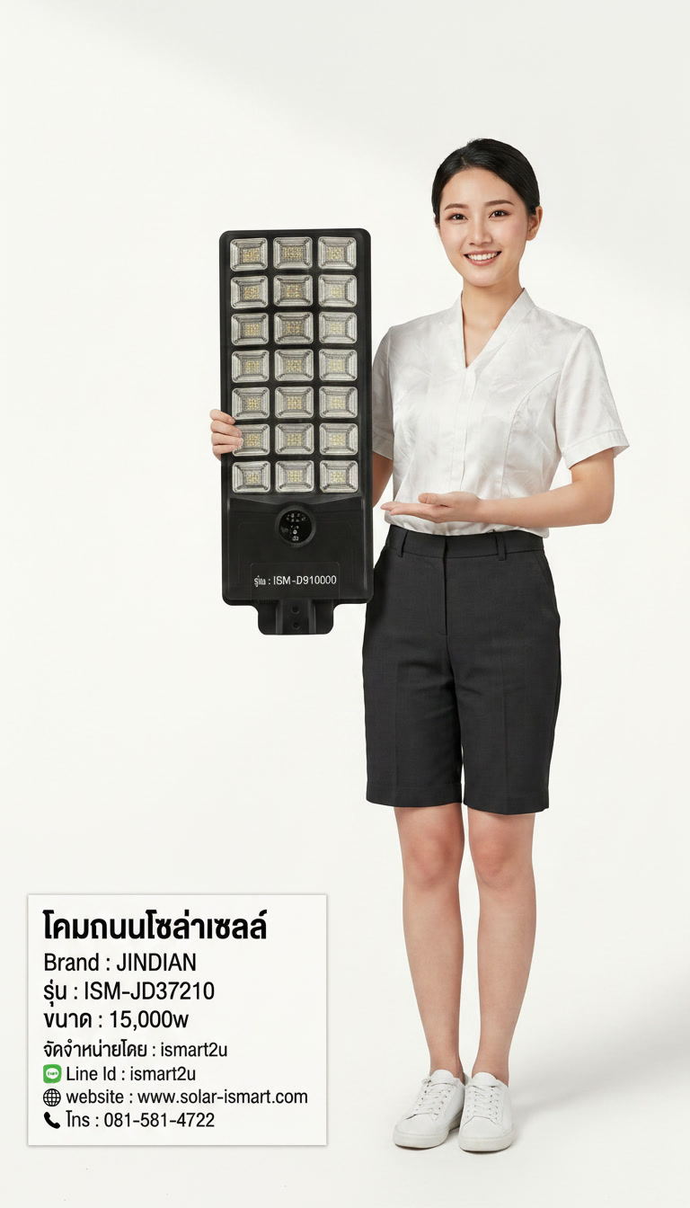 ภาพพรีเซ็นเตอร์ ไฟถนนโซล่าเซลล์ JINDIAN ISM-JD37210 15,000W ของแท้