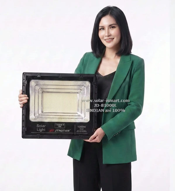 โคมไฟสปอร์ตไลท์โซล่าเซลล์ JINDIAN JD-81000L 1000W ของแท้ แบตเตอรี่ Lithium Iron Phosphate กันน้ำ IP67
